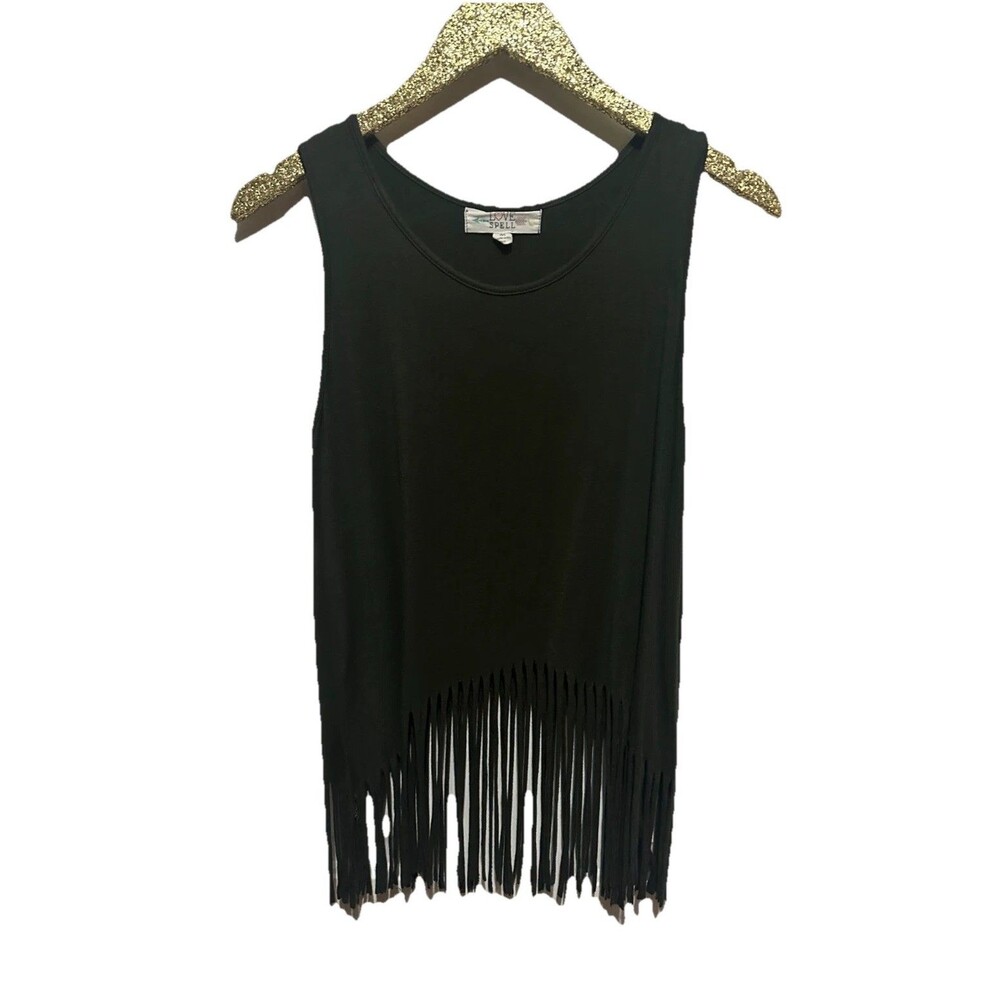 Women's‎ Love Spell Green Fringe Tank Sleeveless Top Size Medium